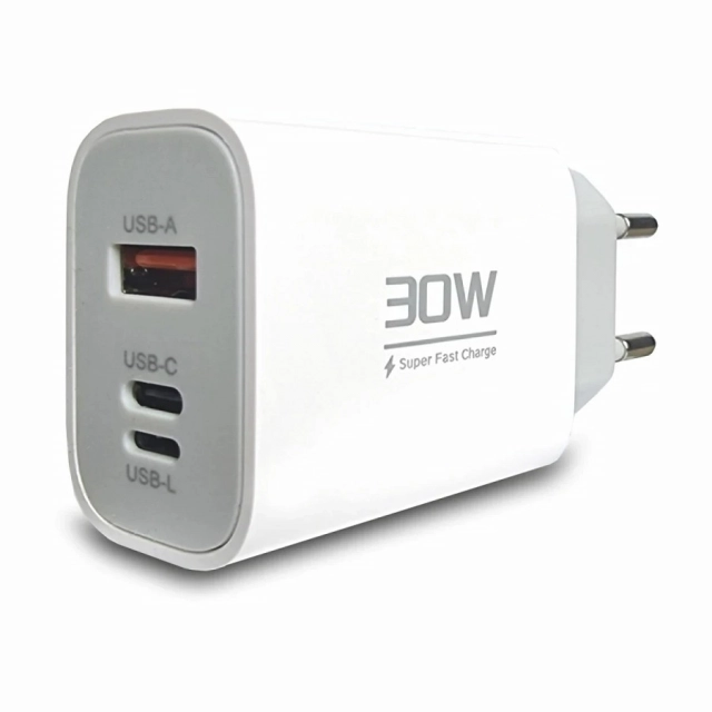 26971 Bavitel punjač 30W Usb A/Type C/IOS + kabl Type C/Lightning bela KeKe-PD004