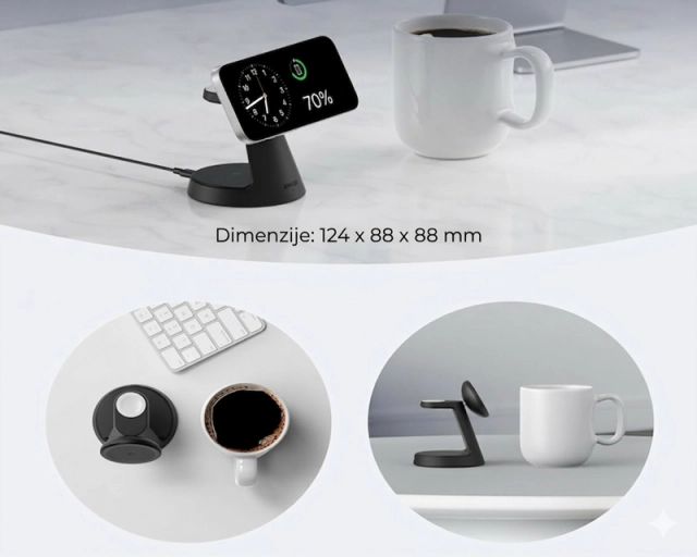 ANKER MagGo Bežični Dock Stand 3u1, sa kablovima i zidnim punjačem, crni  second image