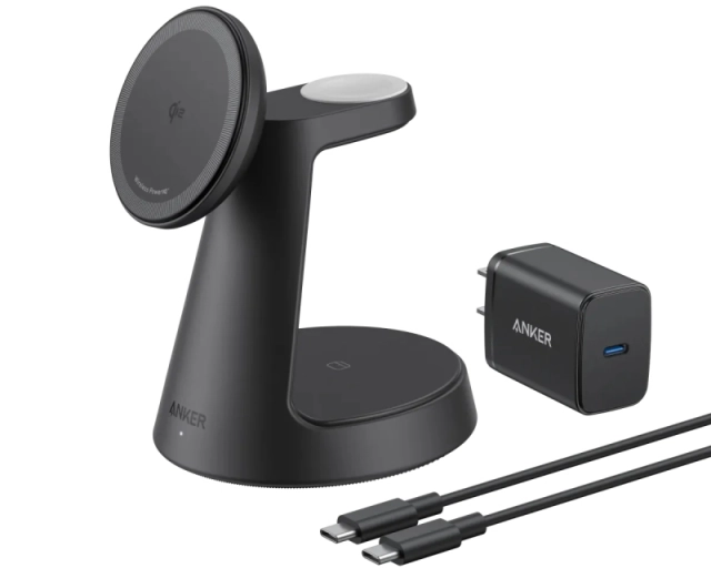 ANKER MagGo Bežični Dock Stand 3u1, sa kablovima i zidnim punjačem, crni 