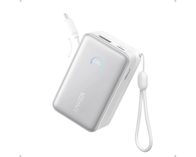 ANKER Nano 10000mAh, 45W, sa ugrađenim USB-C kablom na izvlačenje, Power Bank beli  second image