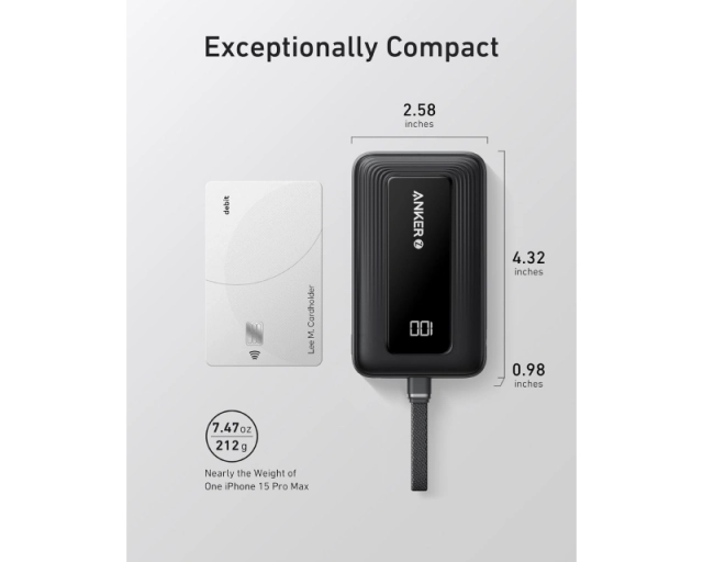 ANKER Zolo 20000mAh, 22.5W, sa ugrađenim USB-C kablom, Power Bank crni 
