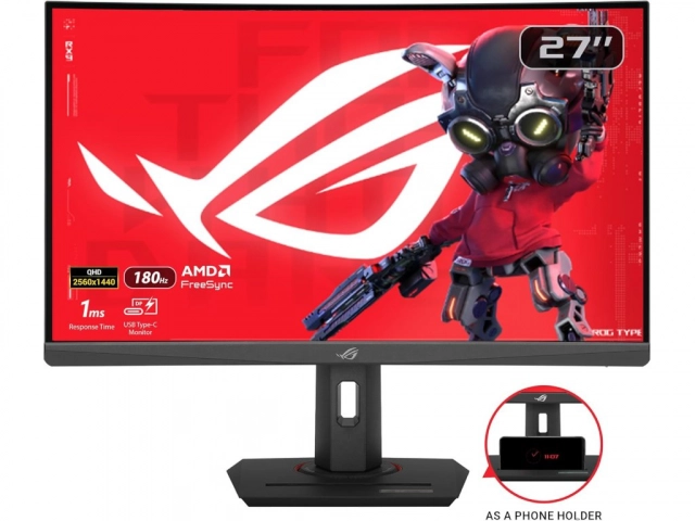ASUS 27 inča ROG Strix XG27WCS QHD 2560 x 1440 Fast VA 180 Hz USB Type-C Gaming zakrivljeni monitor crni 