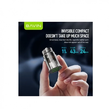 Bavin auto punjač 2.4A Dual 2xUSB-A + kabl type-A na type-C crna second image