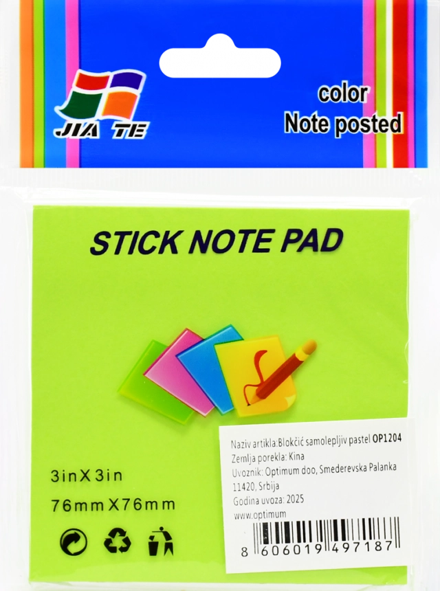BLOKČIĆ SAMOLEPIV 76X76 NEON ZELENI 1/12 OP1204 WY *AK