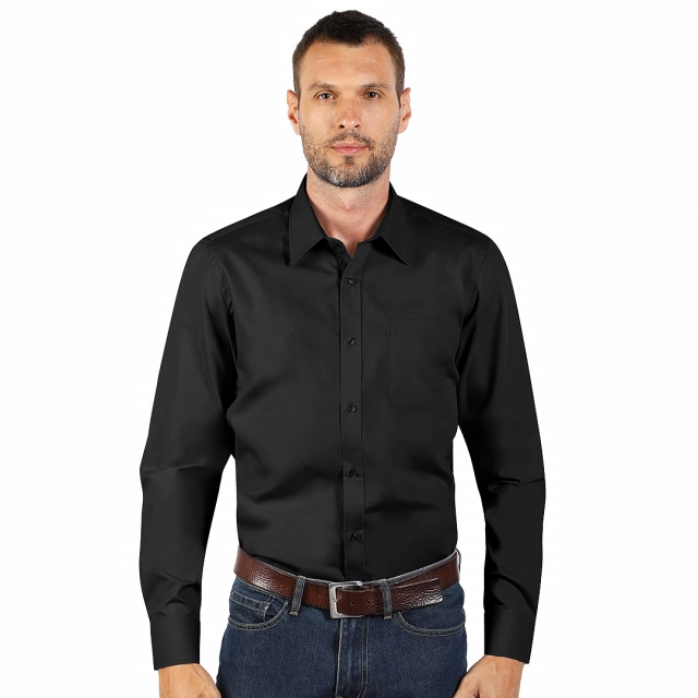 COMFORT LSL MEN, muška pamučna košulja dugih rukava, crna XXL