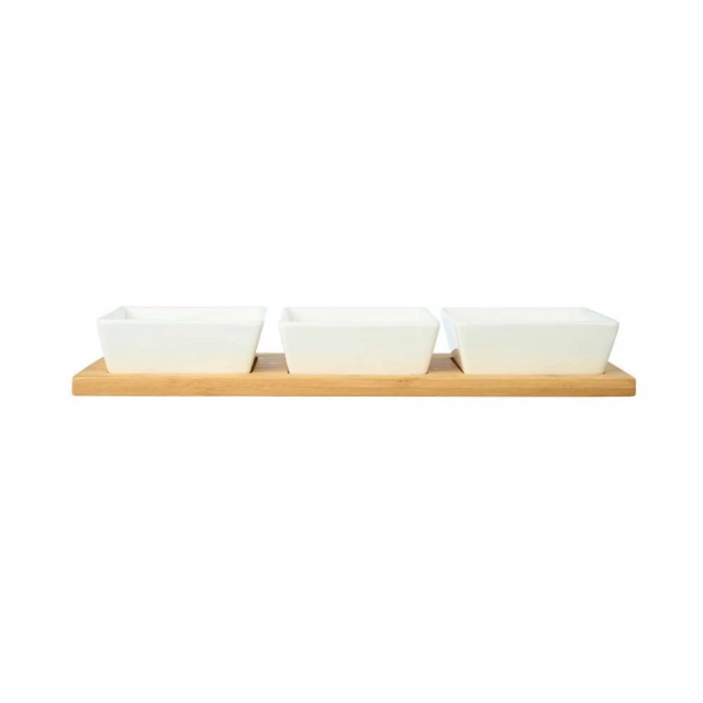 ESTIA ES01-20231 PORCELANSKI SET 3 POSUDE NA DASCI OD BAMBUSA