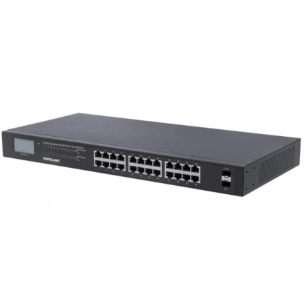 INT 561242 Network PoE Switch, 24-Port, 370W PoE Budget, 2 SFP Ports, Gigabit