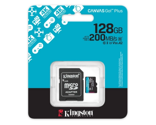 KINGSTON Memorijska kartica U3 V30 microSDXC 128GB Canvas Go Plus 200MB/s A2 + adapter SDCG4/128GB 
