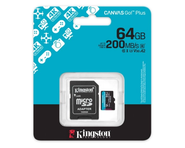 KINGSTON Memorijska kartica U3 V30 microSDXC 64GB Canvas Go Plus 200MB/s A2 + adapter SDCG4/64GB 