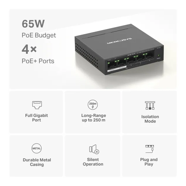 LAN Switch Mercusys MS105GP 5-port 10/100/1000 / 4PoE second image