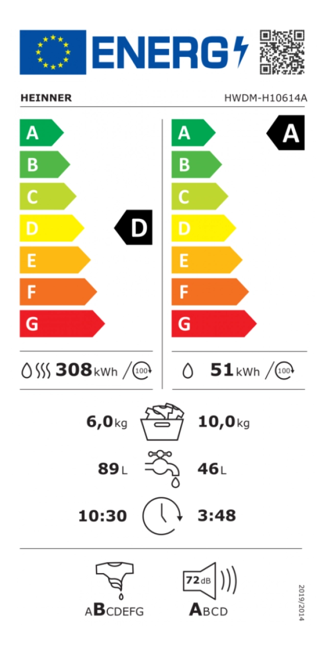 Mašina za pranje i sušenje veša HEINNER HWDM-H10614A 10kg/6kg/1400o second image