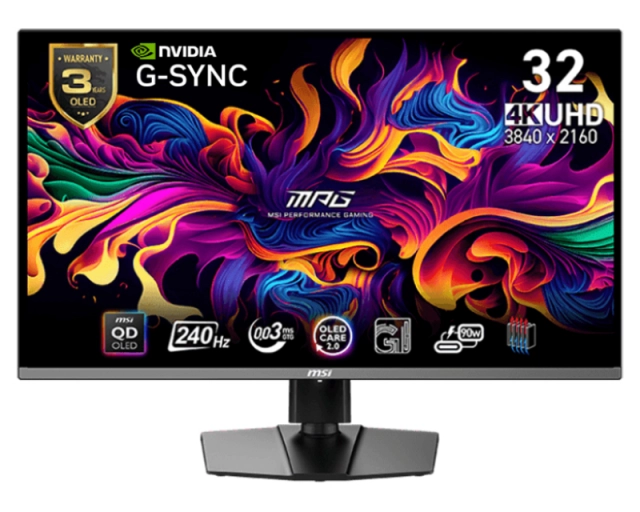 MSI 32 inča MPG 321URX QD-OLED, 4K UHD 3840x2160 QD OLED 240Hz Tip-C 90W G-Sync gaming monitor 