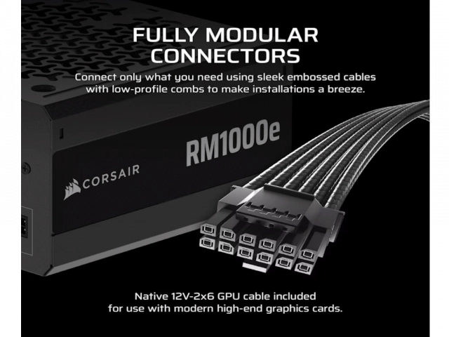 NAPAJANJE CORSAIR RM1000e 1000W/ATX 3.1/PCIe 5.1/80+GOLD/modularno/CRNA