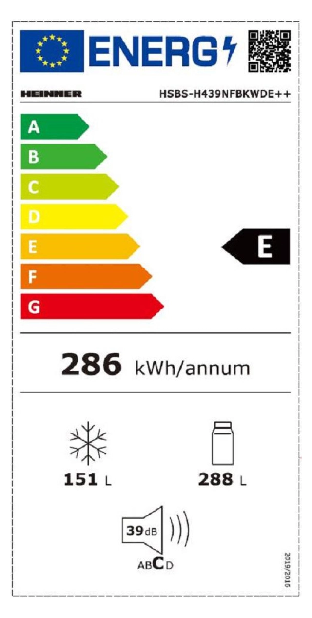 SBS frižider HEINNER  HSBS-H439NFBKWDE++ 439l/NoFrost/dispanzer/inverter/crni second image