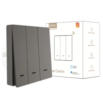 SMART ZIGBEE MOES PAMETNI PREKIDAC SA 3 PREKIDACA SIVI ZS-B-EU3-GY-MS