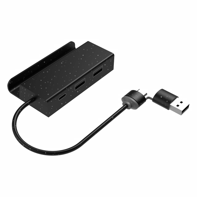 TANOS, usb razdelnik sa 3 ulaza, držač za telefon, mix: reciklirani kamen i plastika, crni