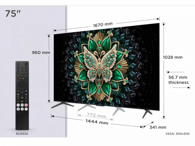 Televizor TCL 75C6K/QLED-Mini LED/75"/4K UHD/144Hz/Google TV/crna