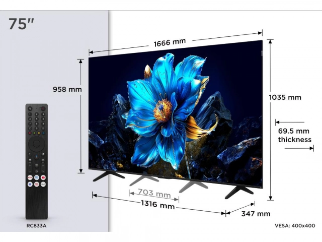 Televizor TCL 75P7K/QLED/75"/4K UHD/60Hz/Google TV/crna