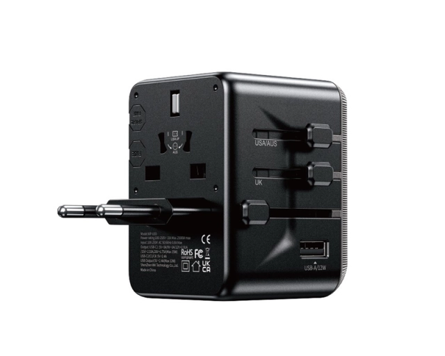 WEKOME WP-U69 Univerzalni Strujni GaN punjač, 5-porta USB (3.0 i 4 x 3.1 tipC-EU/UK/AU/US/JAP) 35W, crni 