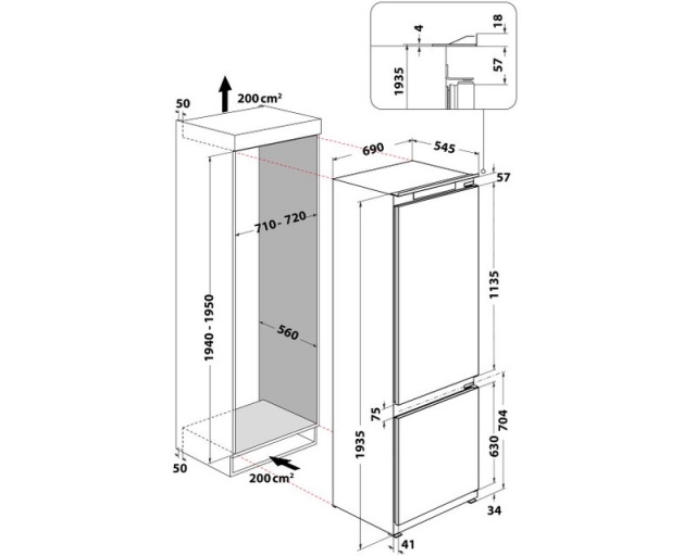 WHIRLPOOL SP40 812 EU 2  ugradni kombinovani frižider 